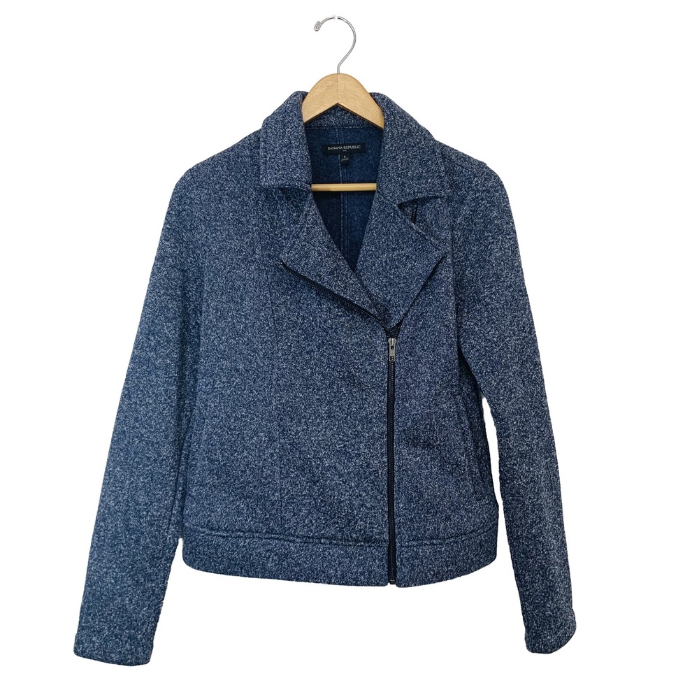 Banana Republic Asymmetric Full Zip Knit Sweater Jacket Woman Small Blue Pockets